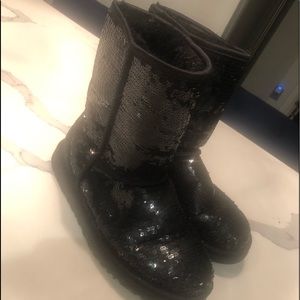 Black sequin ugg boots short